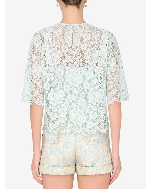 Dolce & Gabbana Baumwolle Bestickte Bluse in Blau - Lyst