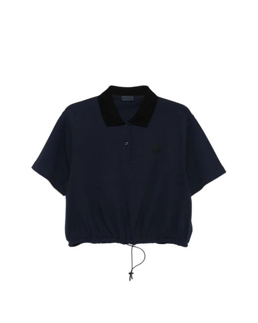 Moncler Blue Drawstring-Waistband Log-Patch Polo Shirt