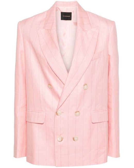 ANDAMANE Pink Pixie Linen Double-breasted Blazer