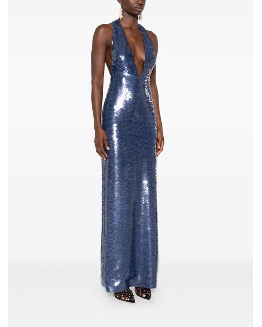The New Arrivals Ilkyaz Ozel Blue Olympia Sequin-Embellished Maxi Dress