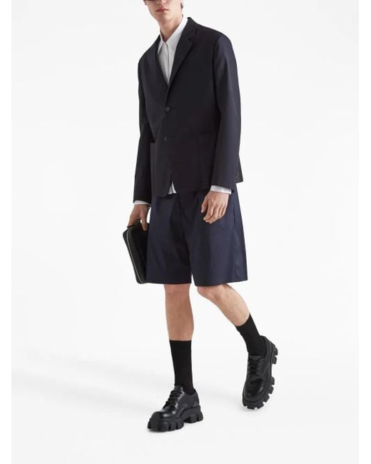 Prada Blue Logo-Patch Single-Breasted Blazer for men