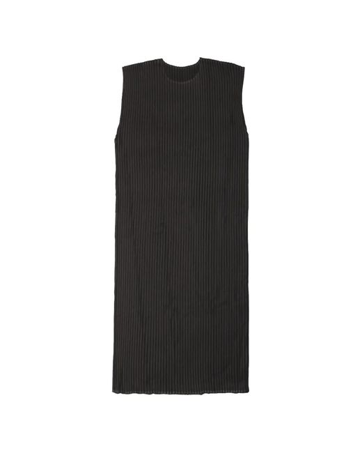 Issey Miyake Black Pleated Sleeveless Mini Dress