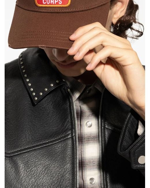 DSquared² Red Bear-Maple Leaf Patch Cap for men