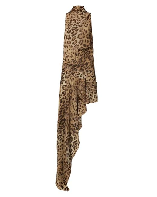 ANDAMANE Natural Asymmetrical Leopard-Print Dress