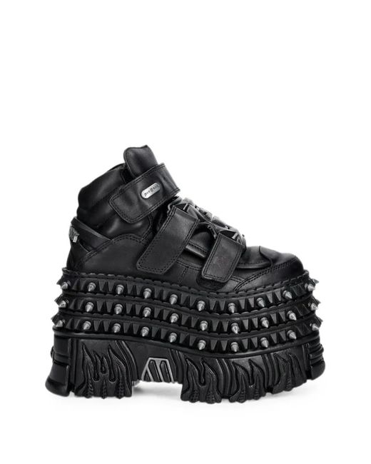 New Rock Black Spiked Platform Sneakers