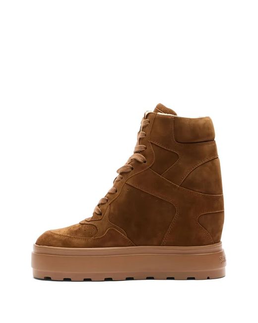 Casadei Brown 80Mm Lace-Up Wedge-Heel Sneakers