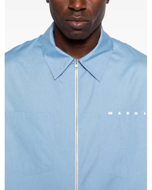 Marni Blue Logo-Print Shirt for men