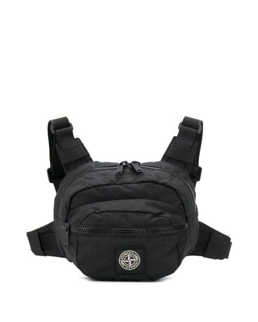 Stone Island Black Logo Embroidered Belt Bag for men