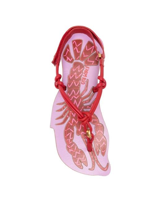 Farm Rio Red Lobster Knotted-Strap Sandals