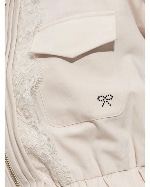 Self-Portrait White Lace-Trimmed Zip-Front Jacket
