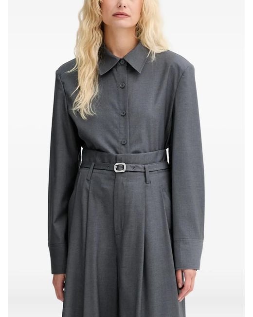 Isabelle Blanche Gray Classic-Collar Shirt