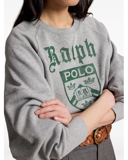 Polo Ralph Lauren Gray Logo-Print Raglan-Sleeve Sweater