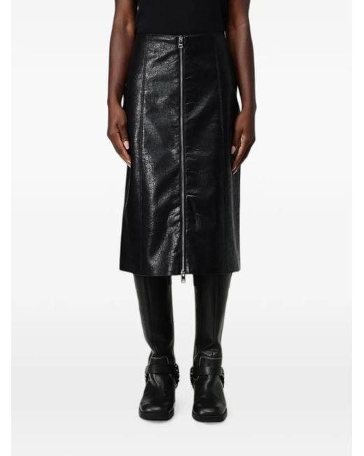 MSGM Black Crinkled-Effect Zip-Fastening Midi Skirt