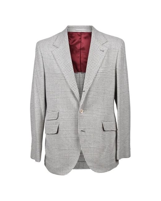 Brunello Cucinelli Gray Check Three-Button Blazer for men