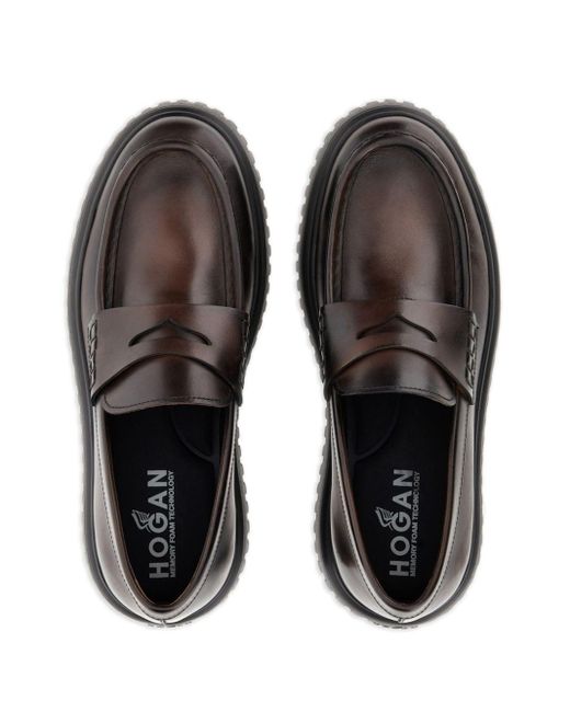 Hogan Black H-stripe rigged-sole Loafers for men