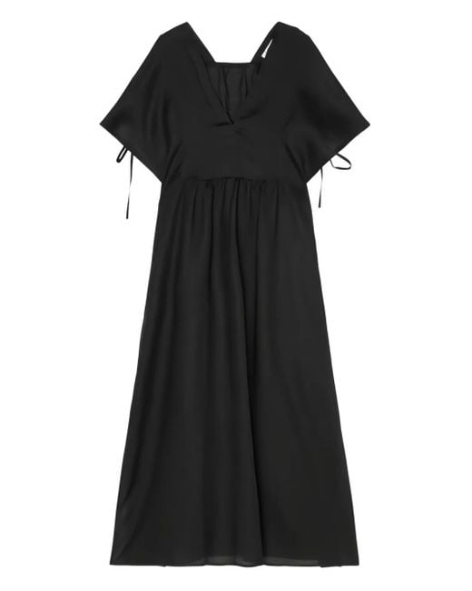 Marc O' Polo Black Tie-Detail Short-Sleeves Midi Dress