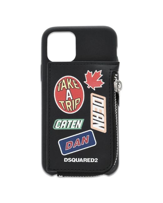 DSquared² Black Logo-Print Zipped-Pocket Iphone 11 Pro Case for men
