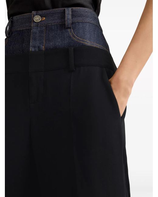 Cinq À Sept Black Dionne Crepe And Denim Trousers