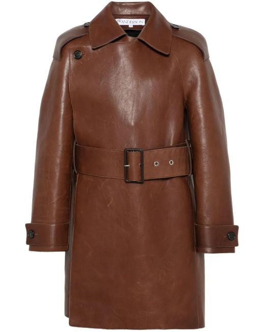 J.W. Anderson Brown Leather Trench Coat for men