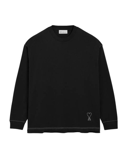 AMI Black Ami De Coeur Topstitching T-Shirt