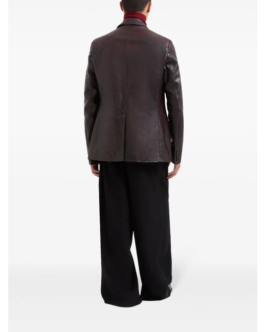 Gcds Black Leather Double-Breasted Blazer for men
