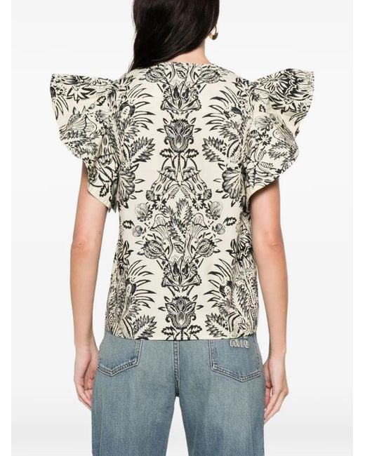 Ulla Johnson White Severine Floral-Print Ruffled Top