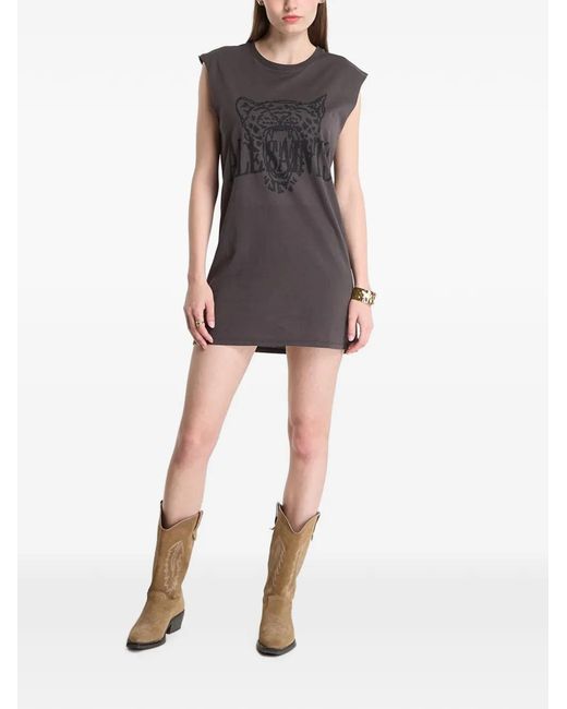 AllSaints Gray Graphic-Print Sleeveless Mini Dress