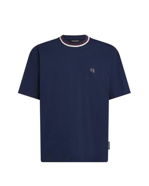 Karl Lagerfeld Blue Ikon Striped Neck T-Shirt for men