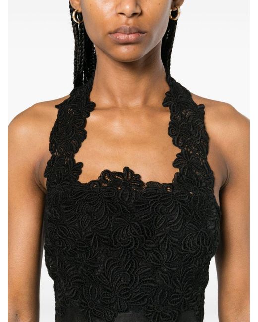 Ermanno Scervino Black Lace-detail Flared Midi Dress