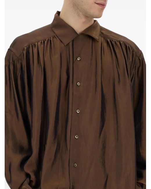 A.I.E. Brown Gathered Buttoned Shirt for men