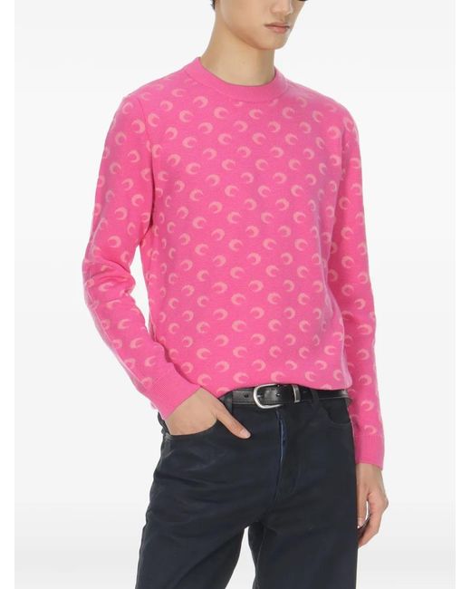 MARINE SERRE Pink Moon-Jacquard Crew-Neck Sweater for men