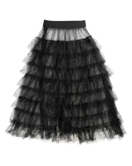 Uma Wang Black Ruffled Lace Skirt