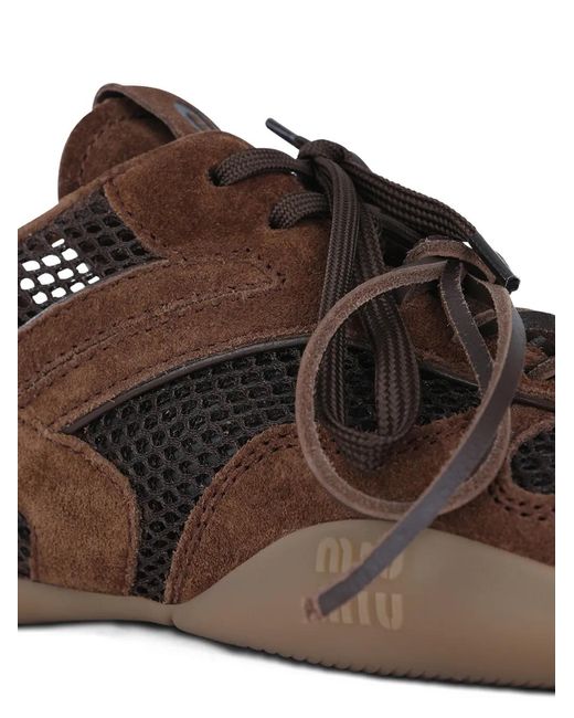 Miu Miu Brown Gymnasium Mesh-Panel Sneakers
