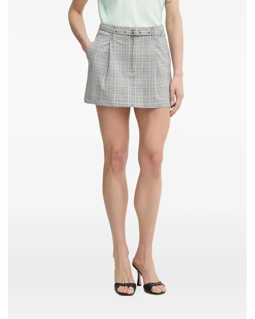 Guess Gray Check Belted Mini Skirt