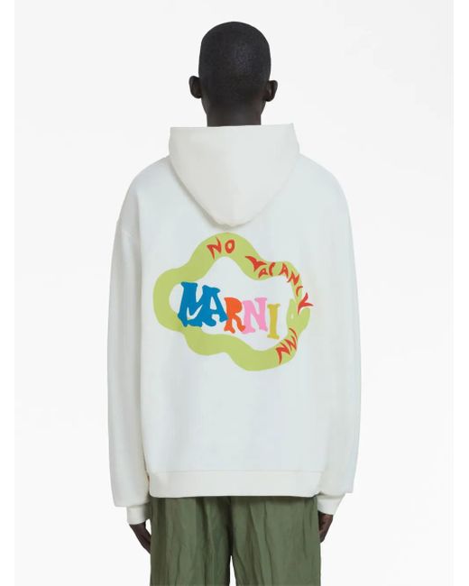 Marni White Logo Cotton Hoodie for men