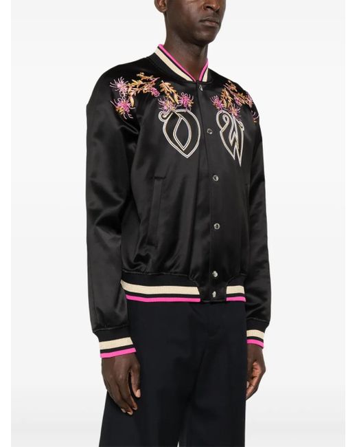 Off-White c/o Virgil Abloh Black Eagle Embroidered Satin Bomber Jacket for men