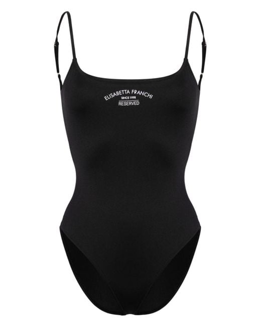 Elisabetta Franchi Black Logo-print High-cut Swimsuit