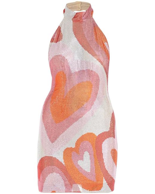 Celia Kritharioti Red Heart Print Minidress