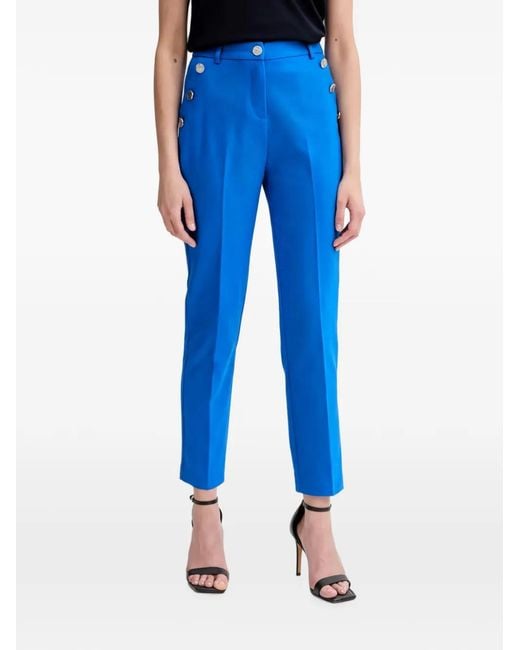 Morgan Blue Button-Embellished Tailored Trousers