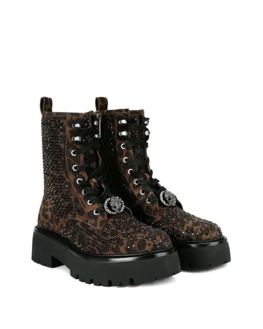 Kurt Geiger Black Chelsea Perf Leopard-print Crystal-embellished Boots
