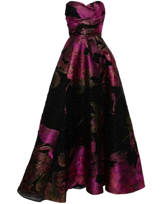 Amsale Purple Strapless Cloqué Ball Gown