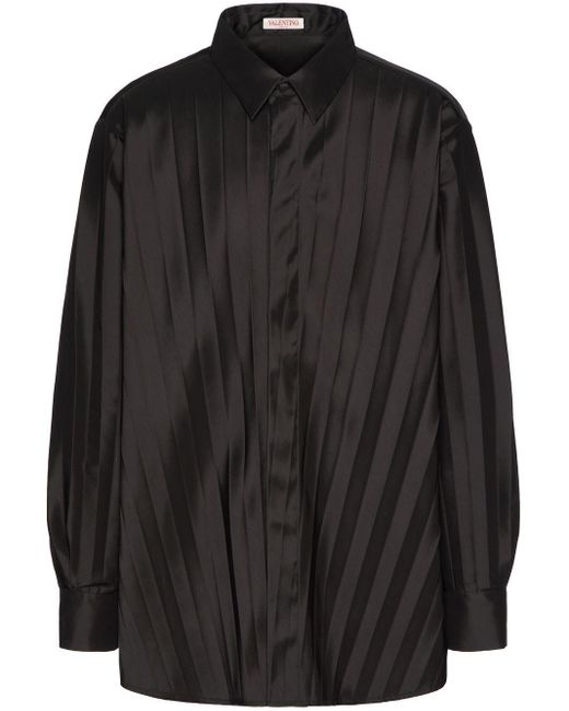 Valentino Garavani Black Pleated Long Sleeves Shirt for men