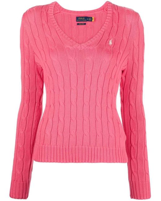Polo Ralph Lauren Cable-knit Pony Jumper in Pink | Lyst Australia