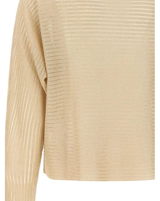 Liu Jo Natural Striped Ruffled Top
