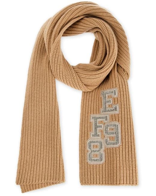 Elisabetta Franchi Natural Appliqué Ribbed Scarf