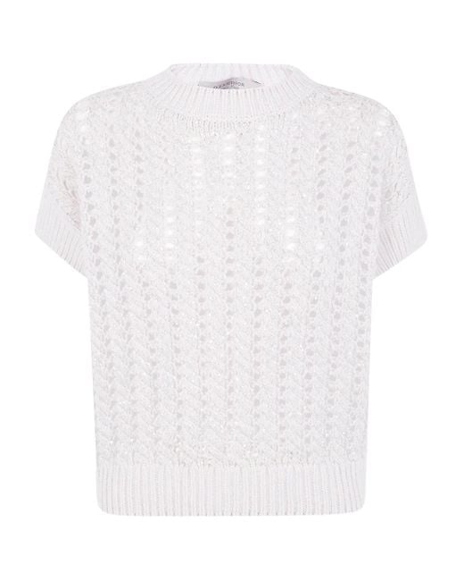 D.exterior White Sequin-Embellished Open-Knit Sweater