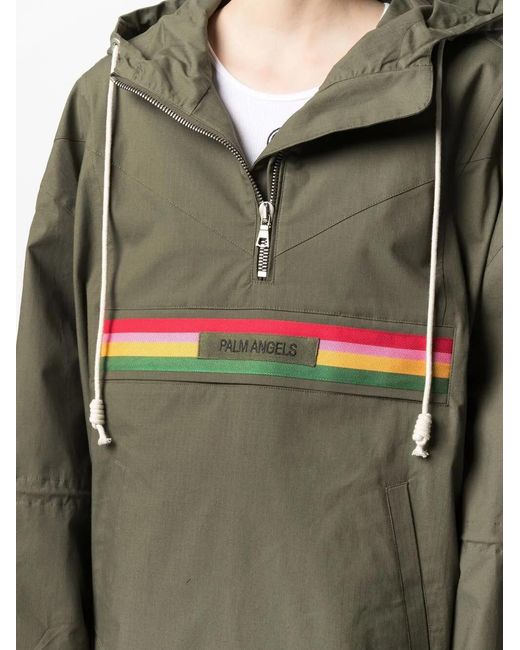 Palm Angels Green Striped Hooded Jacket