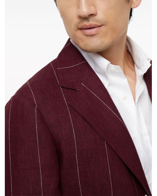 Brunello Cucinelli Red Stripe-print Linen Blazer for men