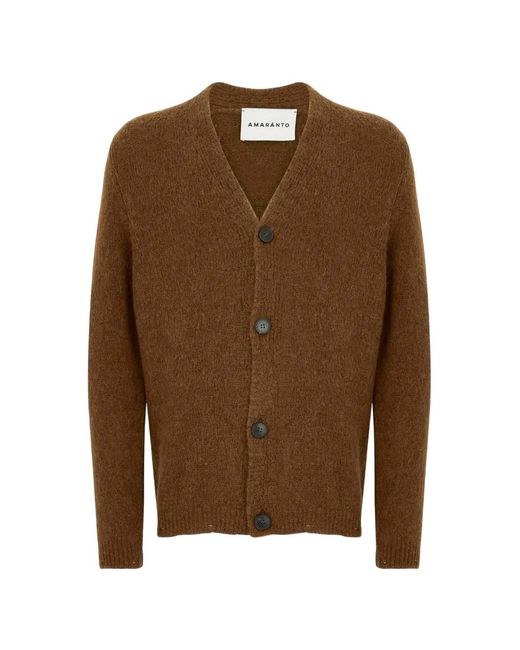 Amaranto Brown Button-Up Wool Cardigan for men
