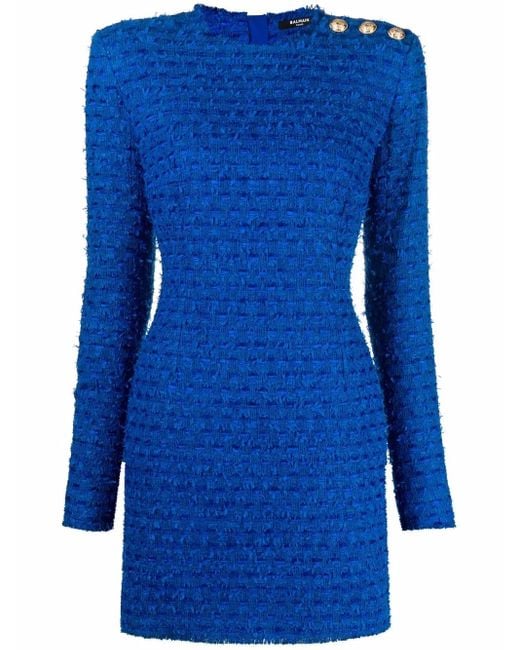 Balmain Blue Tweed Mini Dress